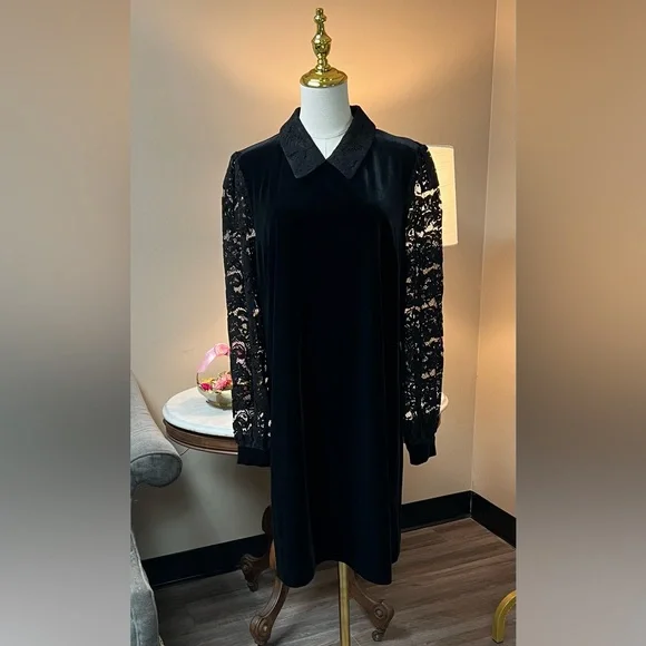 Draper James Black Dress with Lace Sleeves - Picture 4 of 11